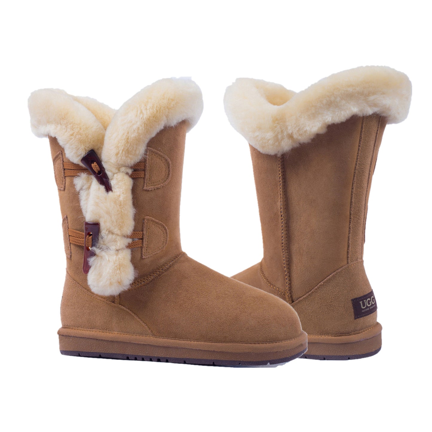 Women's Two Button Shark Boots Premium Sheepskin Wool