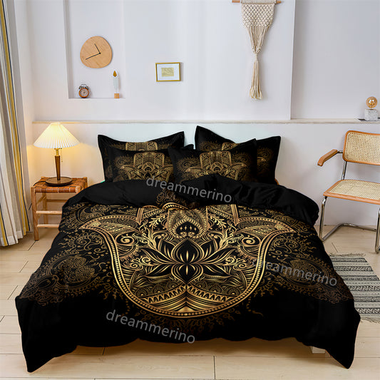 Ultra Soft Boho Mandala Hamsa Hand Printed Bedding Quilt/Duvet Cover Set