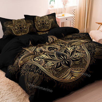 Ultra Soft Boho Mandala Hamsa Hand Printed Bedding Quilt/Duvet Cover Set