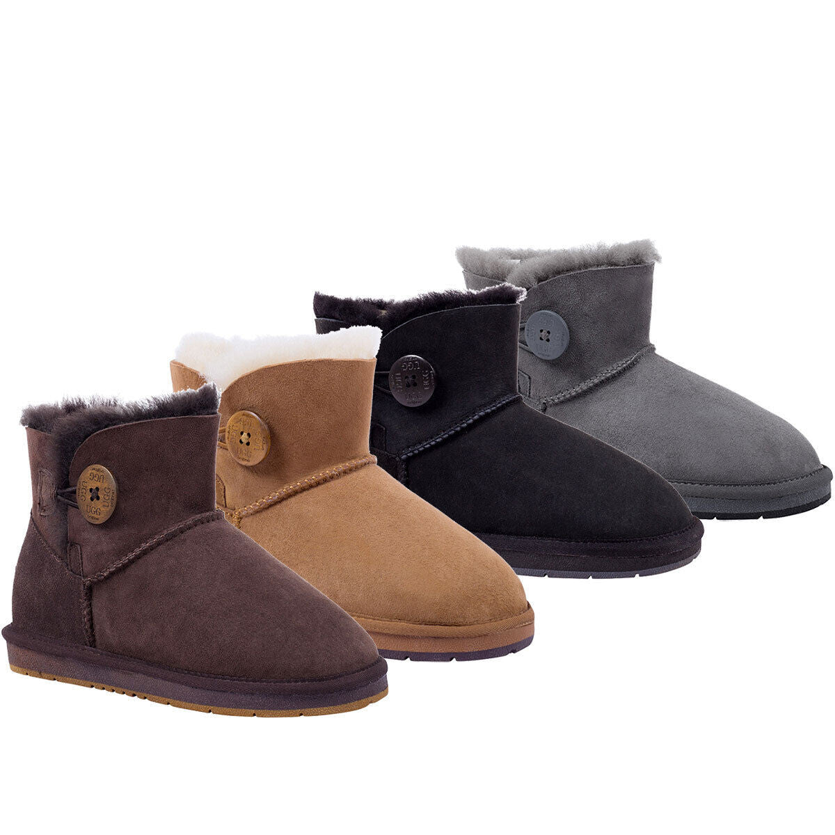 Women's Men's Mini Button UGG Boots Sheepskin Wool